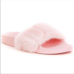 Steve Madden Pink Faux Fur Slides